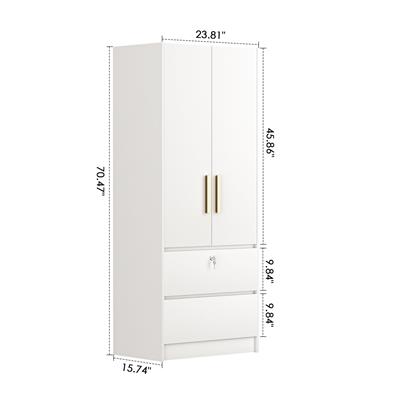 Nathaniel Home Freestanding Wardrobe Cabinet, 2-Door Armoire with 2 Drawers, Wardrobe Closet Organizer with Hanging Rod, Bedroom Armoire Wardrobe Clos