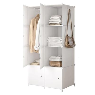 JOISCOPE Portable Wardrobe for Bedroom Storage Organizer Closet with Clothes Hanging Rail, Deeper Cube Combination Armoire Modular Cabinet for Clothes