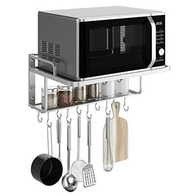 AcornFort K-101 2 Layers Silver Aluminum Alloy Microwave Bracket Oven Rack Stand Kitchen Shelf Holder Walll Mounted Hanging With 10 Hooks