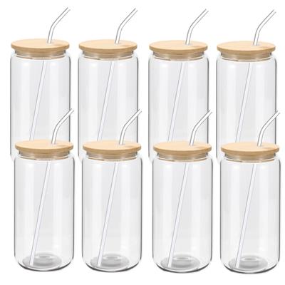 8 Pack Beer Glass Cups with Bamboo Lids and Glass Straws 16oz Beer Can Shaped Drinking Glasses Cups - Walmart.com