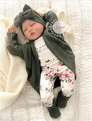 Handmade Baby Girl Outfit / Olive Waffle Cardigan / Photo Outfit / Baby Girl Gift / Handmade Floral Leggings / Cardigan - Etsy