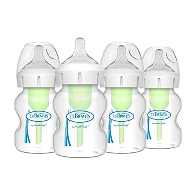 Dr. Browns Natural Flow Anti-Colic Options+ Wide-Neck Baby Bottles 5 oz/150 mL,with Level 1 Slow Flow Nipple,4 Pack,0m+