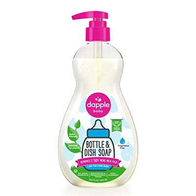 Dapple Baby Bottle Soap & Dish Soap Baby, Fragrance Free, 16.9 Fl Oz Bottle - Plant Based Dish Liquid for Dishes & Baby Bottles - Hypoallergenic Soap,