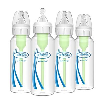 Dr. Browns Natural Flow® Anti-Colic Options+™ Narrow Baby Bottles 8 oz/250 mL, with Level 1 Slow Flow Nipple, 4 Pack, 0m+
