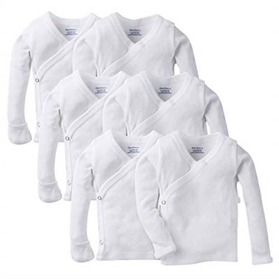 Gerber Baby 6-Pack Long-Sleeve Side-Snap Mitten-Cuff Shirt, White, Newborn