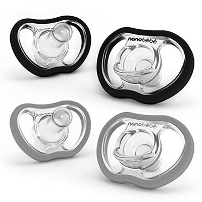 Nanobebe Active Baby Pacifiers 4-36 Months - Orthodontic, Lightweight and Vented, Curves Comfortably with Face Contour, 100% Silicone - BPA Free, Perf