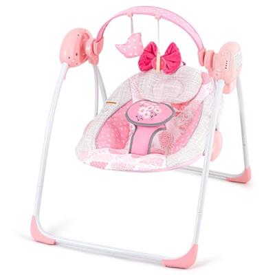 Baby Swing,Portable Baby Swing for Infants,Electric Baby Swings for Newborn, 6-Speed Infant Swing with Music,Timing,Soft Head Support,Pink Baby Girl S