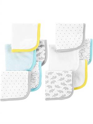 Simple Joys by Carters Unisex Babies Washcloth Set, Pack of 10, White, Elephants/Dots, One Size