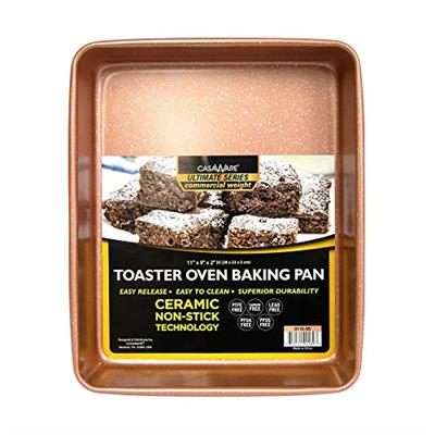 casaWare 11 x 9 x 2-inch Toaster Oven Ultimate Series Commercial Weight Ceramic Non-Stick Coating Baking Pan (Rose Gold Granite)