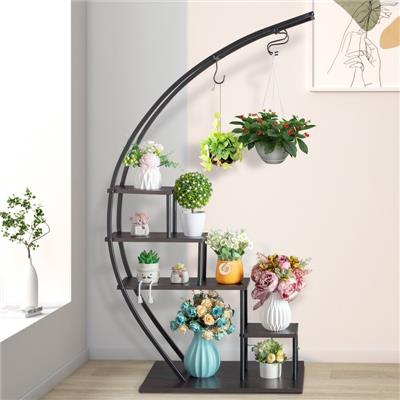 5 Layers Semicircle Iron Wood Suitable Home Decoration Plant Stand