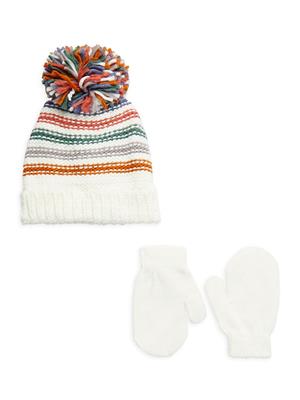 Capelli of New York Striped Hat and Mitt Set in Ivory