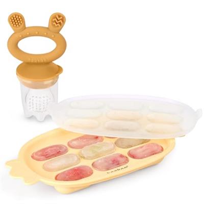 Haakaa Baby Fruit Food Feeder & Silicone Nibble Tray Combo - Breastmilk Popsicle Mold for Baby Cooling Relief, BPA Free Baby Mesh Feeder for Infant Se