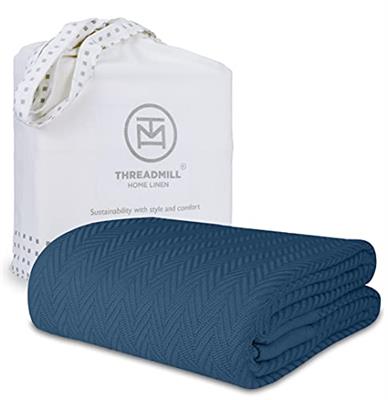 Threadmill Luxury Cotton Blankets for Twin Size Bed | All-Season 100% Cotton Twin Blanket for Bed | Herringbone Lightweight, Soft & Cozy Fall Thermal