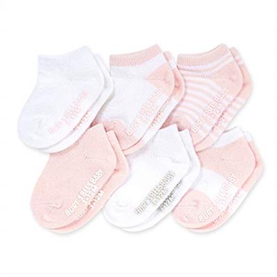 Burts Bees Baby Baby Socks, 6-Pack Ankle or Crew with Non-Slip Grips, Made with Organic Cotton, Pink Blossom Multi, 0-3 Months