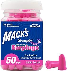 Amazon.com: Macks Dreamgirl Soft Foam Earplugs, 50 Pair, Pink - 30dB NRR, 33dB SNR - Small Ear Plugs for Sleeping, Snoring, Studying, Loud Events, Tr