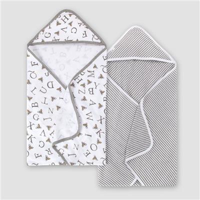 Burts Bees Baby Set of 2 A-Bee-C Hooded Towels - Gray