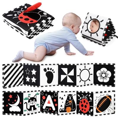 URMYWO Black and White Baby Toys, High Contrast Newborn Toys 0-3 Months Brain Development, Tummy Time Toys, Soft Baby Book, Infant Sensory Toys 0-6-12