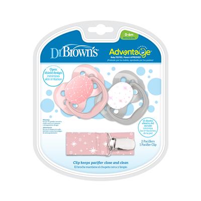 Dr. Browns Advantage Pacifier with Pacifier Clip, 0-6 Months in Pink