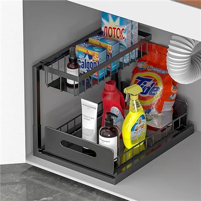 Amazon.com: WZMYO Under Sink Organizers and Storage- L-Shape Heavy Duty Metal Slide Out Pull Out Drawers Under Cabinet Storage Around Plumbing, for Un
