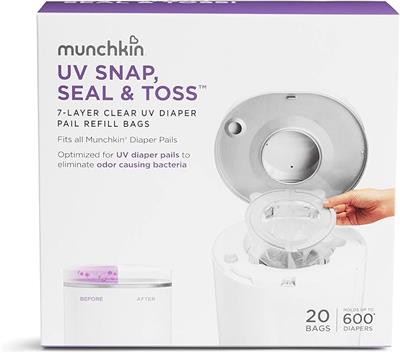 Amazon.com: Munchkin® UV Snap, Seal & Toss Diaper Pail Refill Bags, Holds 600 Diapers, 20 Count : Baby