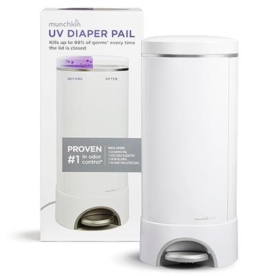 Amazon.com: Munchkin UV Diaper Pail #1 in Odor Control, LED UV Lights Kills 99% of Germs and Odor Causing Bacteria on Lid Surface, Includes 1 UV Refil