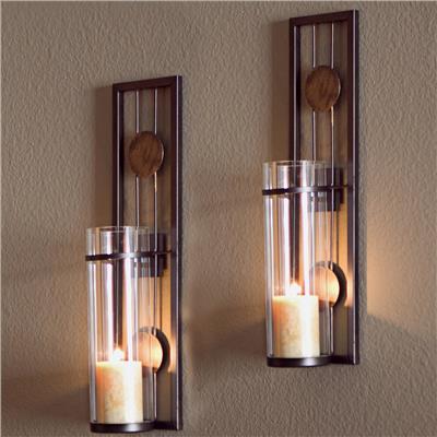 Contemporary 2-piece Metal Candle Sconce Set