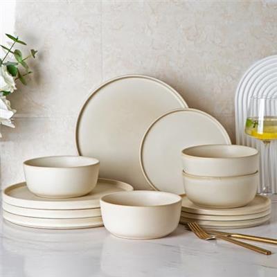 AmorArc Stoneware Dinnerware Sets of 4, Reactive Ceramic Plates and Bowls Set,Highly Chip and Crack Resistant | Dishwasher & Microwave Safe | Round Di