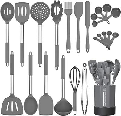 Silicone Cooking Utensil Set, Fungun Non-stick Kitchen Utensil 24 Pcs Cooking Utensils Set, Heat Resistant Cookware, Silicone Kitchen Tools Gift with