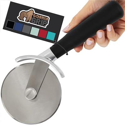 Gorilla Grip Large Pizza Cutter Wheel, 9 Inch, Sharp Stainless Steel Blade, Rust Resistant, Comfort Handle, Thumb Guard Protection, Slice Thick or Thi