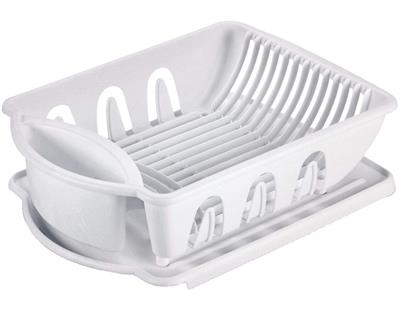 Sterilite Plastic Nesting Dish/Cutlery Drying Rack & Drainboard Tray For Kitchen, White