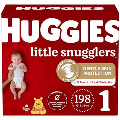 Huggies Size 1 Diapers, Little Snugglers Diapers, Size 1 (8-14 lbs), 198 Ct (6 packs of 33), Newborn