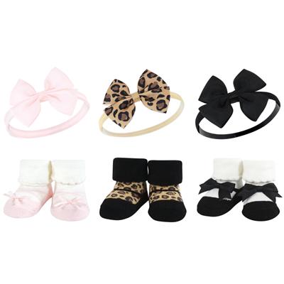Hudson Baby Infant Girl Headband and Socks Giftset, Leopard