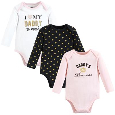 Hudson Baby Infant Girl Cotton Long-Sleeve Bodysuits, Daddys Princess