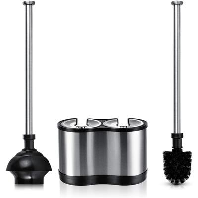 ToiletTree Products Modern Deluxe Freestanding Toilet Brush and Plunger Combo (Stainless Steel, Brus