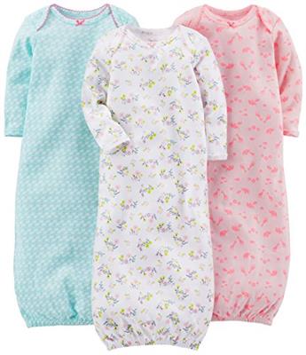 Simple Joys by Carters Baby Girls 3-Pack Cotton Sleeper Gown, Blue Ducks/Pink Animal/White Floral, Newborn