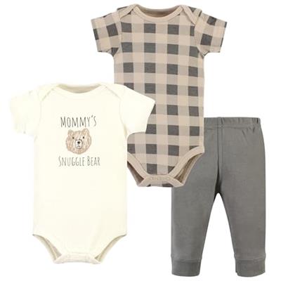 Hudson Baby Unisex Baby Cotton Bodysuit and Pant Set, Snuggle Bear Short Sleeve, 0-3 Months