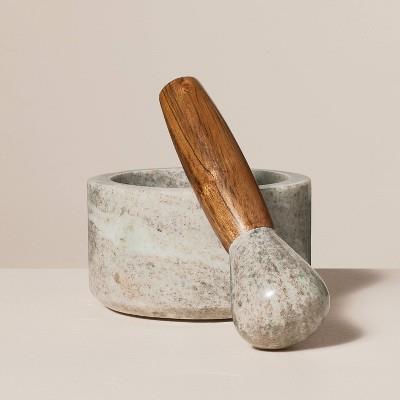 2pc Marble & Wood Mortar And Pestle Set Warm Gray - Hearth & Handâ„¢ With Magnolia : Target
