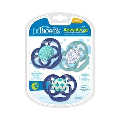 Dr. Browns Advantage 3-Pack Stage 2 Glow in the Dark Pacifiers in Blue