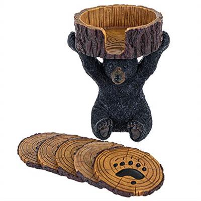 Black Bear Coasters Set - Coasters with Holder Rustic Home Decorations - Home Bar Accessories and Decor Bear Gifts Vintage Drink Coasters - Bear Items