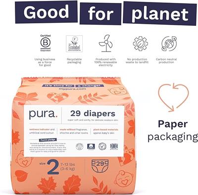 Pura Size 2 Eco-Friendly Diapers (4-11lbs) Totally Chlorine Free (TCF),
