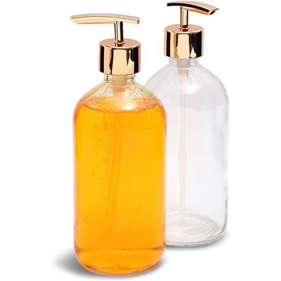 2pcs 16oz Clear Glass Kitchen Bathroom Hand Soap Dispenser Bottle Rose Gold Pump - Rose Gold