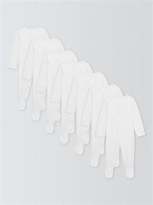 John Lewis Baby Cotton Sleepsuit, Pack of 7, White at John Lewis & Partners