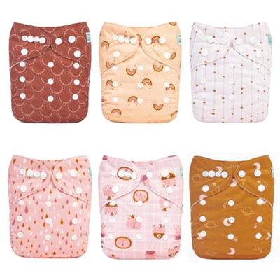 ALVABABY Baby Cloth Diapers 6 Pack with 12 Inserts One Size Adjustable Washable Reusable for Baby Girls and Boys 6DM104