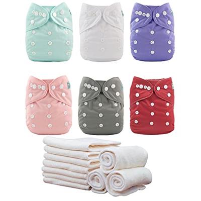 ALVABABY Baby Cloth Diapers/6 Pack with 12 pcs 4-Layer Inserts/Adjustable Washable Reusable 6BM100-MB