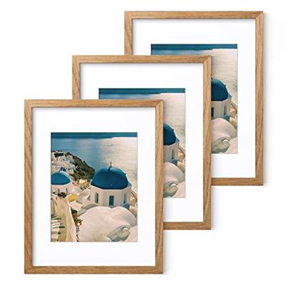 Axeman 11x14 Picture Frame with Mat for 8x10, Solid Oak Wood Picture Frames with Tempered Glass, Natural Wooden 11x14 inch Photo Frame for Wall with W