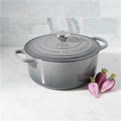 Le Creuset Signature 5.5-Qt. Oyster Grey Round Enameled Cast Iron Dutch Oven with Lid + Reviews | Crate & Barrel