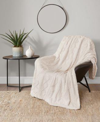 Lucky Brand Embossed Cable Faux Fur Throw Blanket, 50 x 70 - Macys