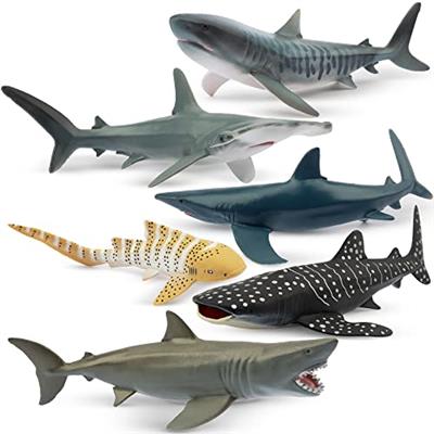 TOYMANY 6PCS 5-6 L Realistic Shark Bath Toy Figurines, Plastic Ocean Sea Animals Figures Set Includes Whale Shark,Tiger Shark,Mako Shark, Cake Topper