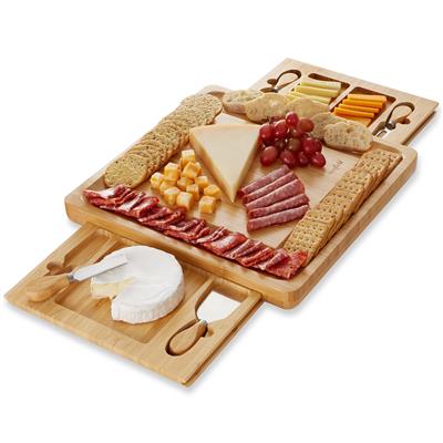 Bamboo Cheese Board Gift Set with 2 Trays and 4 Knives by Casafield - Natural