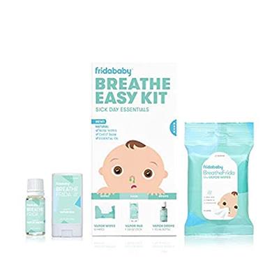 Frida Baby Breathe Easy Kit Sick Day Baby Essentials - Allergy Relief & Sick Day Set Includes Natural Vapor Wipes, Organic Vapor Rub + Organic Vapor D
